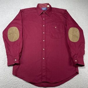 Pendleton Shirt Mens Medium Red Wool Flannel Button Front‎ Elbow Patches USA